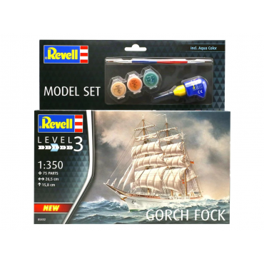 KIT PARA MONTAR REVELL MODEL SET BARCO GORCH FOCK 1/350 75 PEÇAS COMPLETO COM TINTAS COLA E PINCEL REV 65432